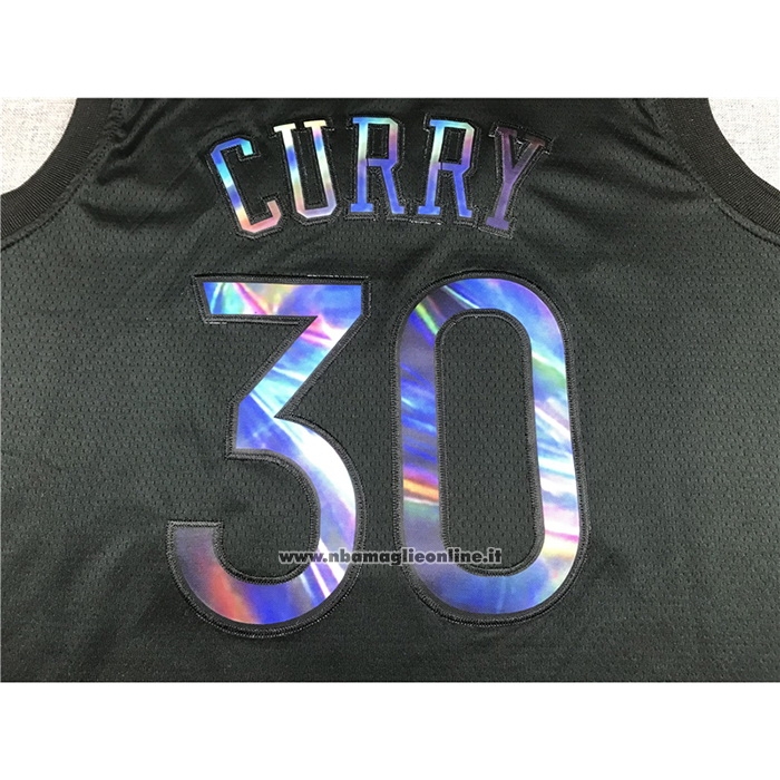 Maglia Golden State Warriors Stephen Curry #30 Iridescent Logo Nero